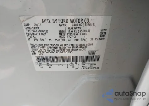 2013 Ford Edge Se from USA, damaged, VIN 2FMDK3GC9DBE06355